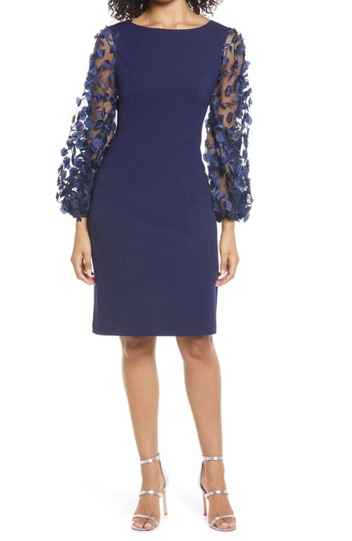 Eliza J Floral Appliqué Long Sleeve Cocktail Dress Navy at Nordstrom,