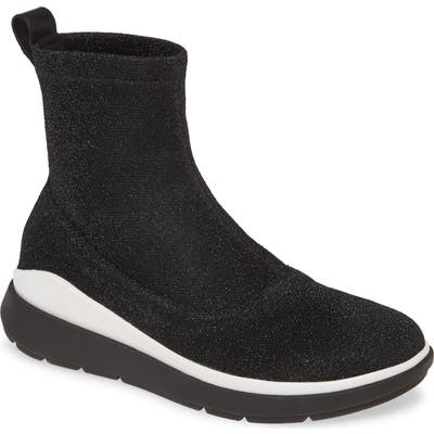 Fitflop Loosh Luxe Metallic Rapid Knit Bootie, Black