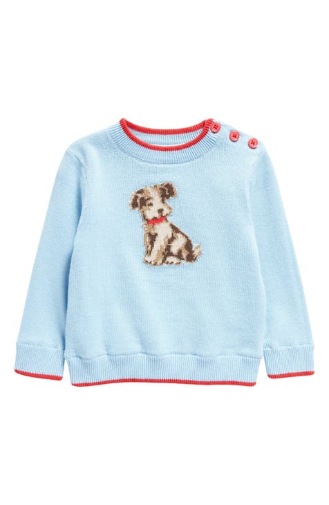 Intarsia Puppy Cotton Crewneck Sweater (Baby)