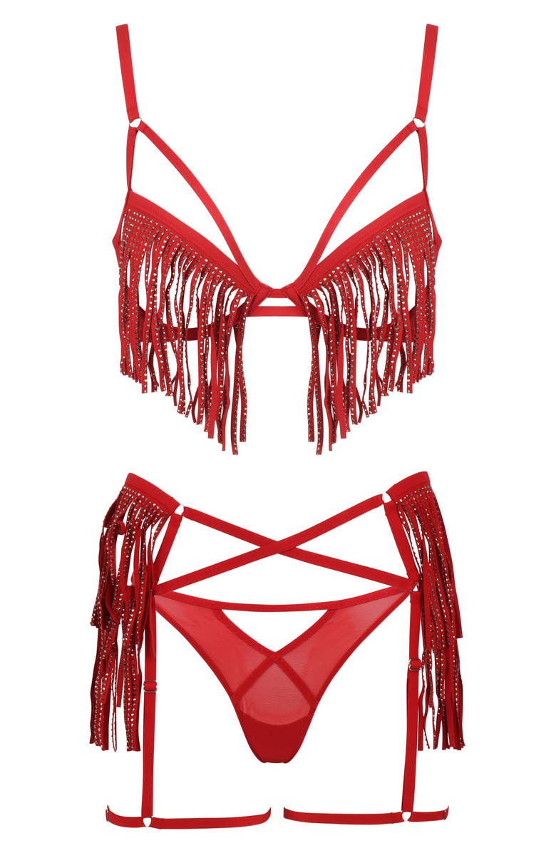 Love, Vera Fringe Rhinestone Open Cup Underwire Bra Nordstrom