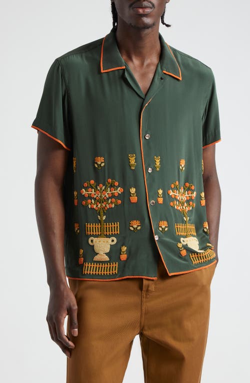 Bode Beaded Paddock Sampler Short Sleeve Silk Button-Up Shirt Green Multi at Nordstrom,