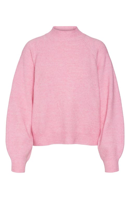 Shop Vero Moda Leaf Mock Neck Sweater In Fuchsia Pink Detail