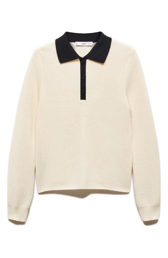 Shop Mango Contrast Trim Rib Polo Sweater In Ecru
