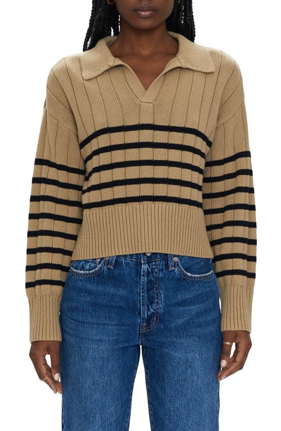 Pistola Arlo Polo Sweater In Tan Noir Stripe