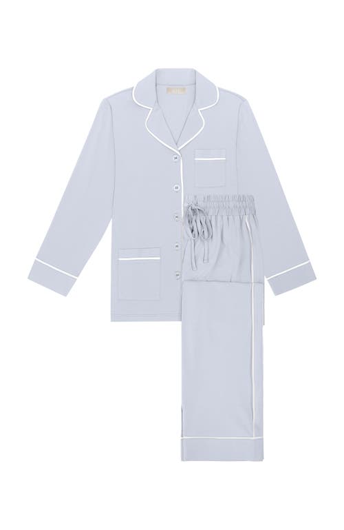 Kip. Kip Luxe Stretch Cotton Pajama Set In Mist Blue