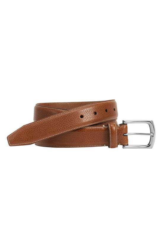 Johnston & Murphy Topstitch Leather Belt In Brown