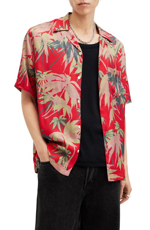 Shop Allsaints Hudson Oversize Palm Tree Print Camp Shirt In Scarlett Red