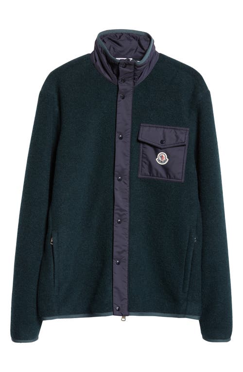 Shop Moncler Mixed Media Wool Blend Jacket In Dark Forest