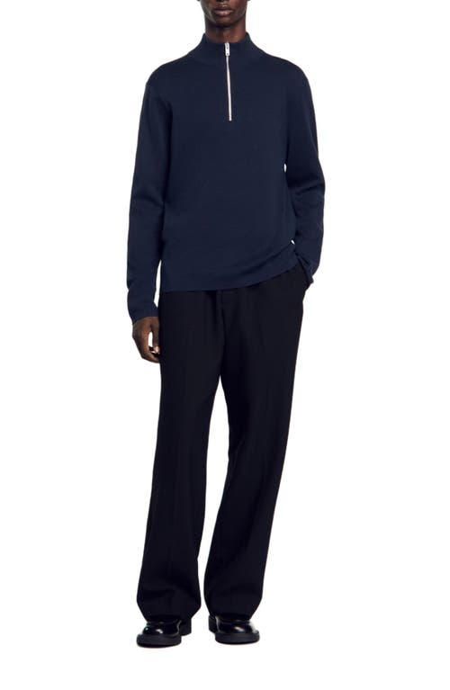 Shop Sandro Wool Sweater With Zip Collar In Blue Prusse