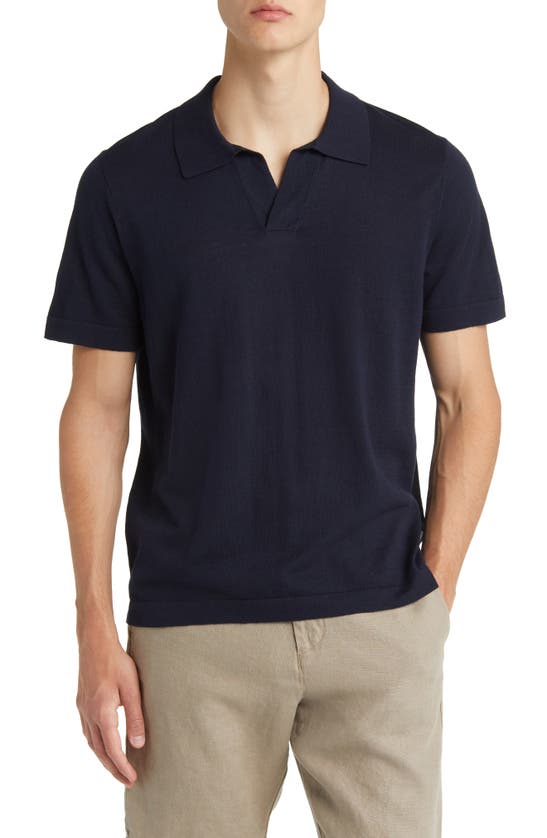 Nn07 Ryan 6311 Cotton & Linen Johnny Collar Polo In Navy Blue