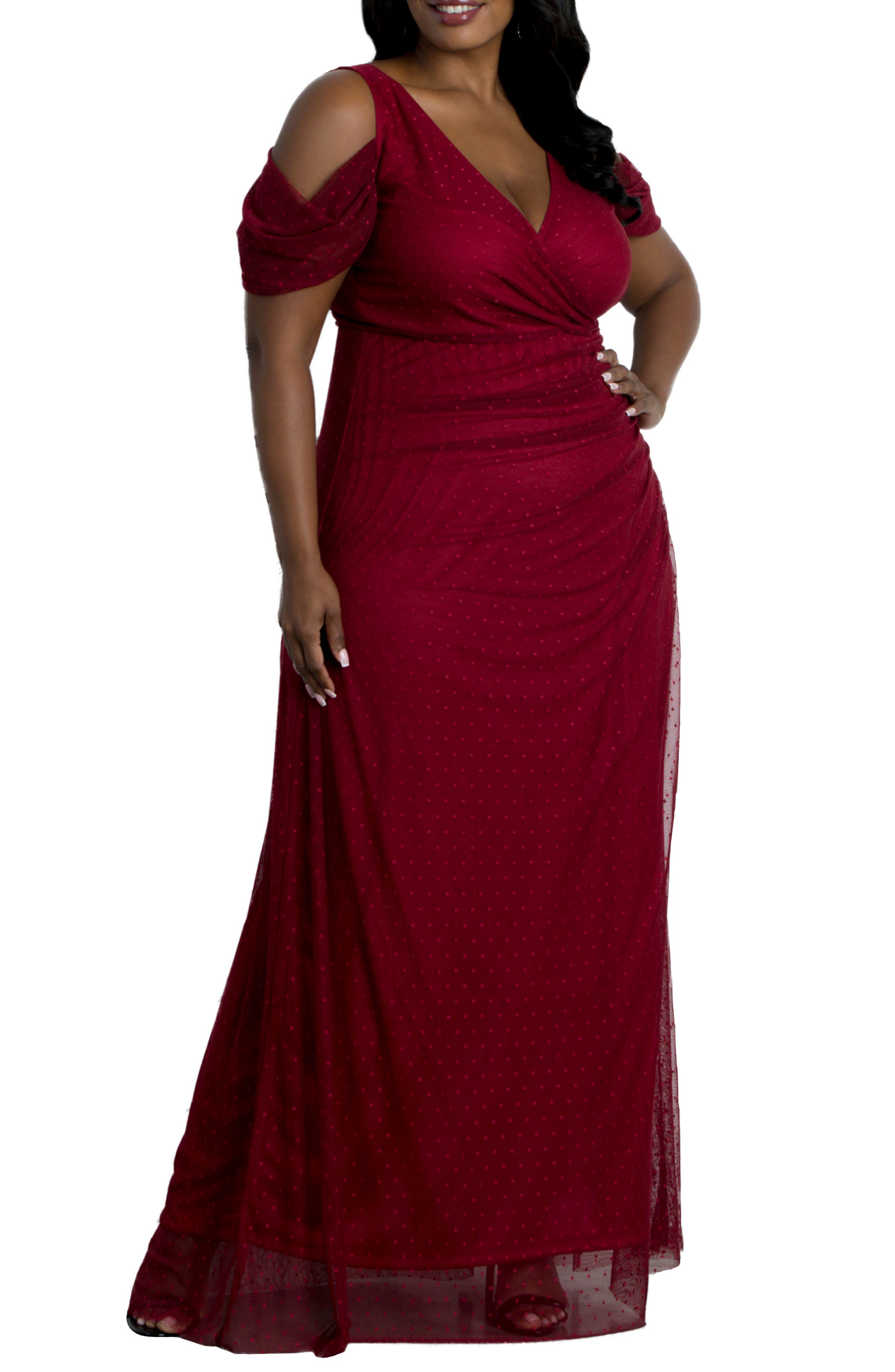 burgundy long dress plus size