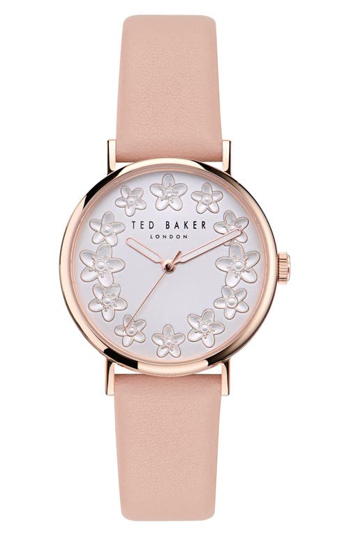 Floral Leather Strap Watch in Pink