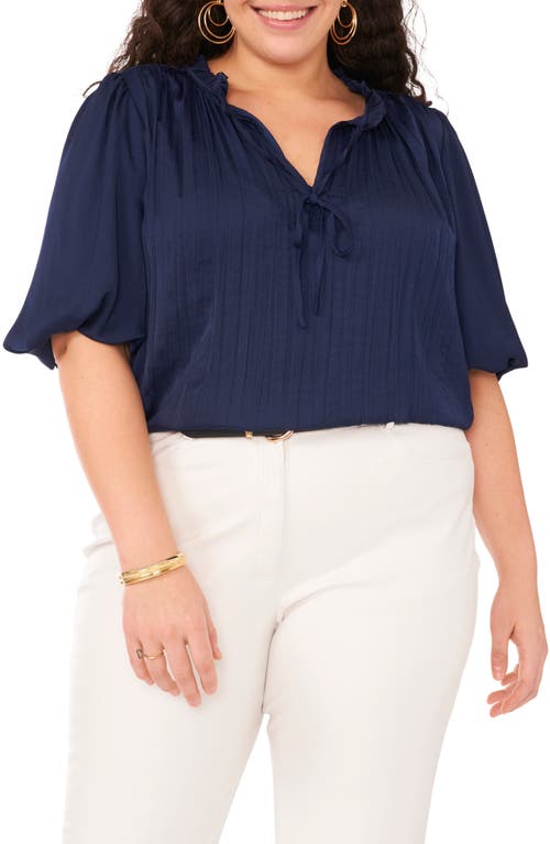 Vince Camuto Pleated Puff Sleeve Rumple Satin Top In Blue