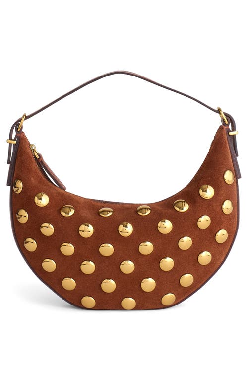 Madewell Mini Stud Essentials Crescent Leather Shoulder Bag In Soft Mahogany