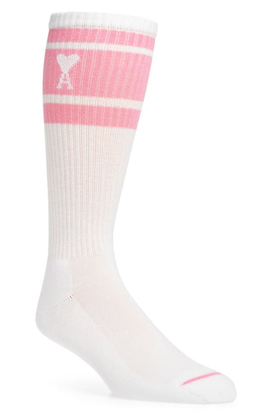 Ami Alexandre Mattiussi Ami De Coeur Logo Stripe Crew Socks In Pink