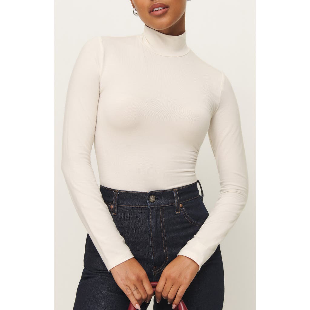 Reformation Nell Turtleneck Jersey Top In Horchata