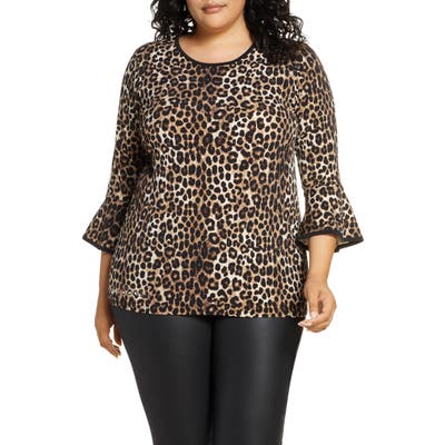 Plus Size Michael Michael Kors Cheetah Print Flare Sleeve Top, Brown