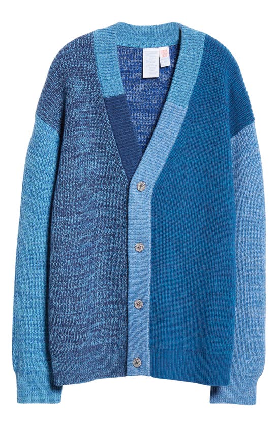 Shop Waste Yarn Project Patti Colorblock Wool Blend Cardigan In Tonal Blue