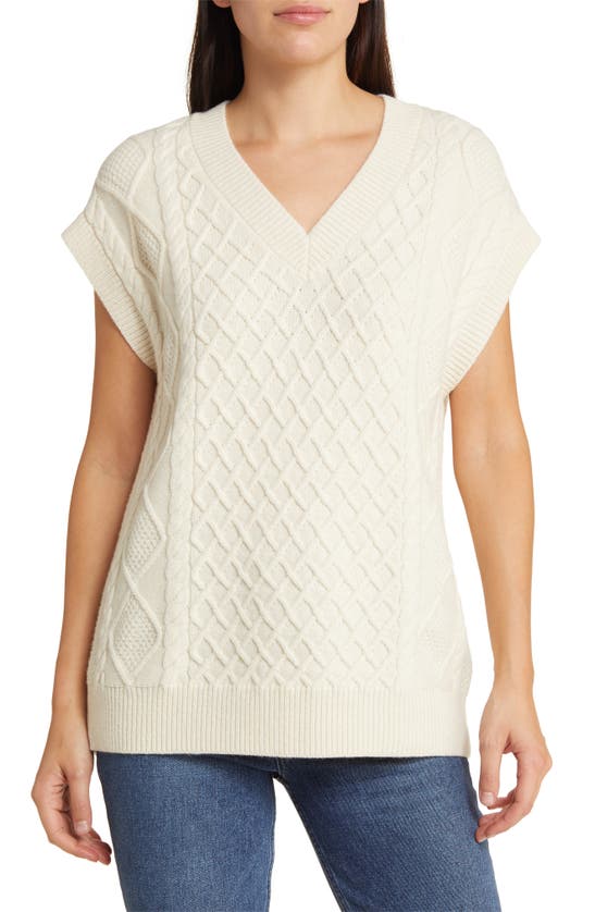 MADEWELL CABLE KNIT WOOL BLEND V-NECK SWEATER VEST