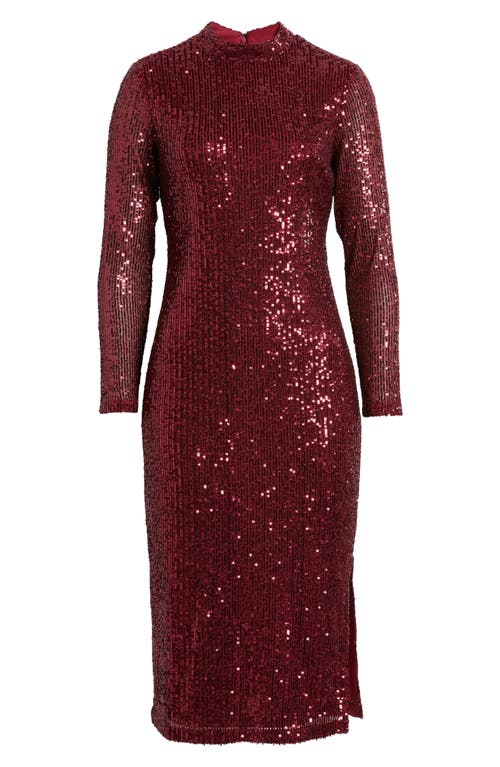 ANNE KLEIN ANNE KLEIN SEQUIN MOCK NECK LONG SLEEVE MIDI DRESS