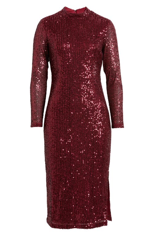 Shop Anne Klein Sequin Mock Neck Long Sleeve Midi Dress In Red Ruby