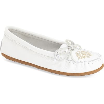 Minnetonka Beaded Moccasin, White