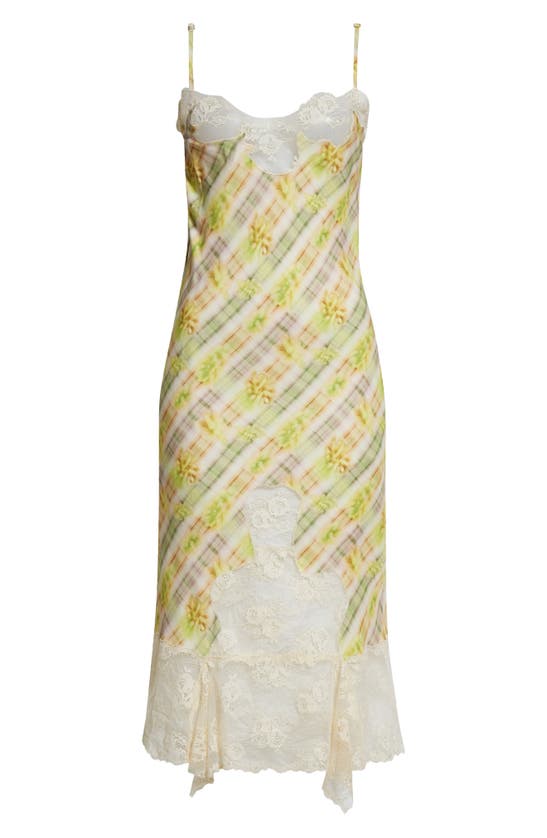 Shop Collina Strada Ammi Lace Detail Handkerchief Hem Satin Slipdress In Yellow Boxer Plaid