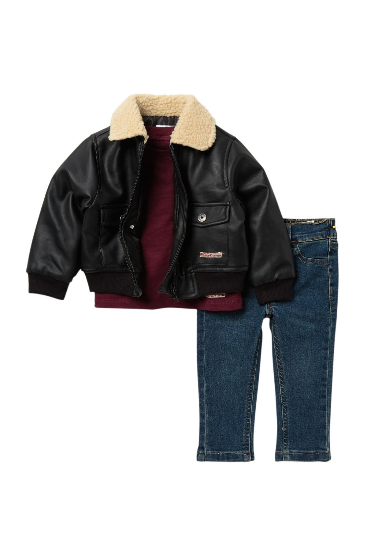 baby boy denim jacket with fur collar