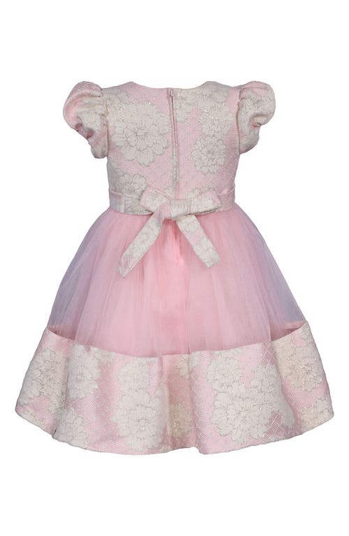 Shop Iris & Ivy Kids' Metallic Puff Sleeve Lace Overlay Party Dress In Pink