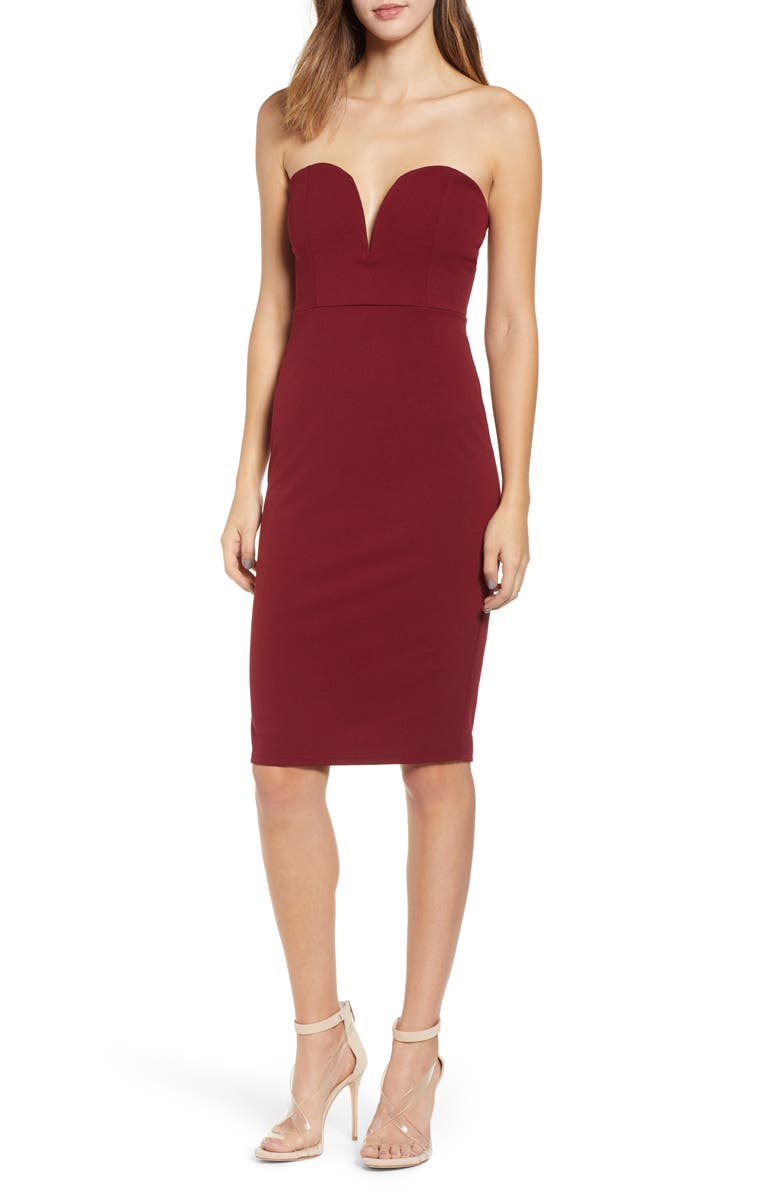 LEITH Strapless Sheath Dress, Main, color, RED GRAPE