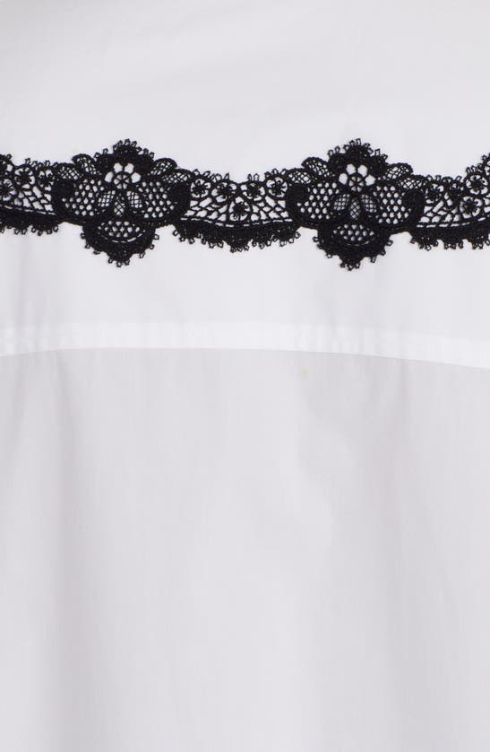 Shop Dolce & Gabbana Dolce&gabbana Oversize Lace Yoke High-low Cotton Blend Button-up Shirt In Optic White