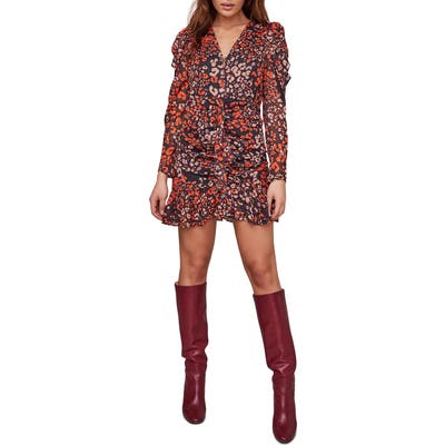 Astr The Label Mimi Leopard Print Long Sleeve Minidress, Red