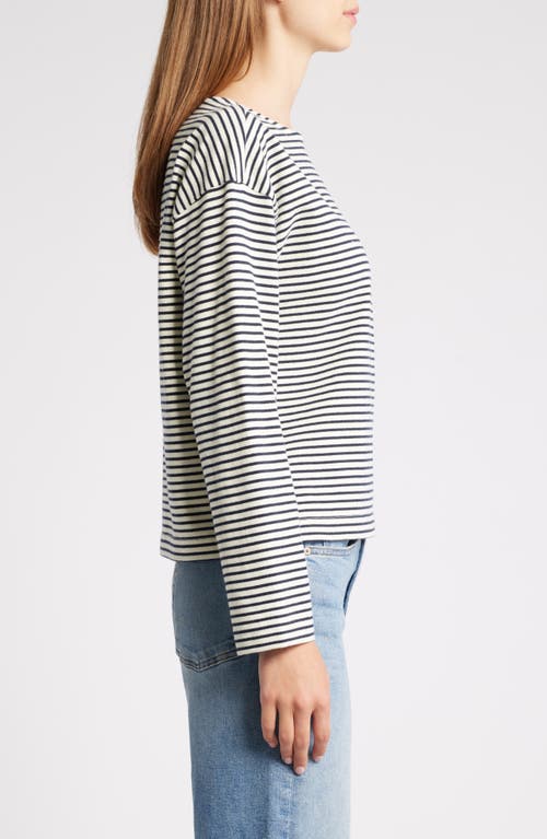 Shop Rails Macy Stripe Long Sleeve Cotton T-shirt In Ivory Navy Micro Stripe