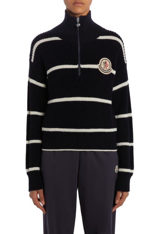 Moncler Turtleneck Wool Half Zip Sweater Blue Navy at Nordstrom,