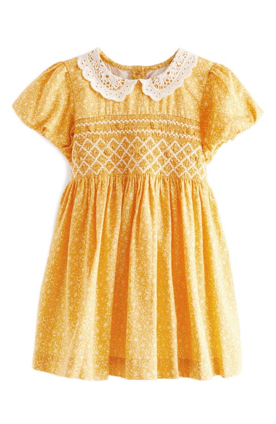 Shop Next Kids' Ditsy Embroidery Detail Cotton Dress In Lemon Yellow