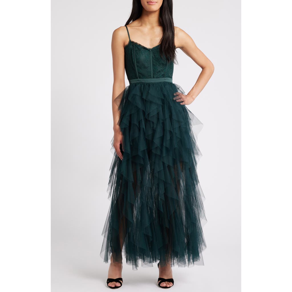 Chelsea28 Corset Lace & Tulle Gown in Green Ponderosa