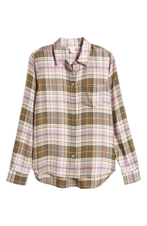 Shop Caslonr Caslon(r) Plaid Flannel Button-up Shirt In Olive- Purple Adley Plaid