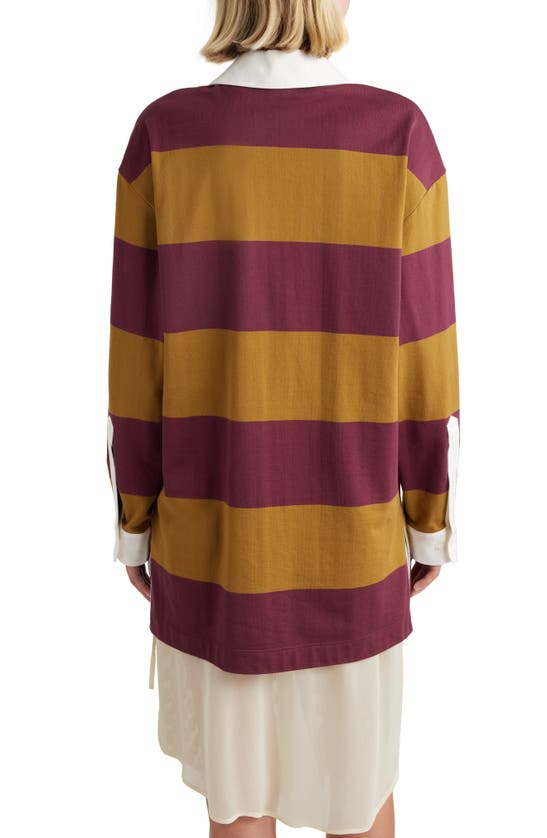 Shop Dries Van Noten Block Stripe Lace-up Cotton & Linen Blend Rugby Shirt In Mustard 203