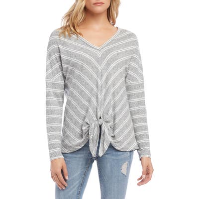 Karen Kane Chevron Stripe Tie Front Sweater, Grey