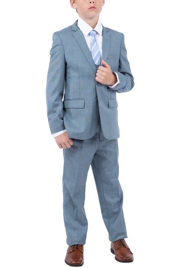 Perry Ellis Kids' Smoke Blue Five-piece Sharkskin Suit In Smoke Blue