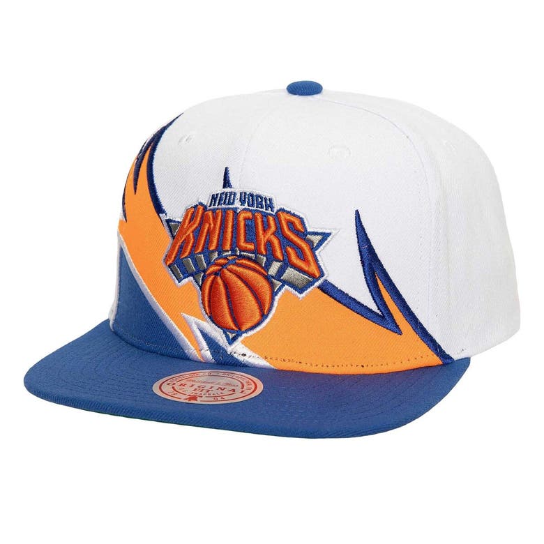 Shop Mitchell & Ness White/blue New York Knicks Waverunner Snapback Hat