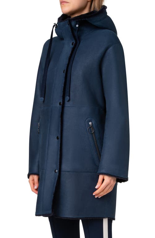 Shop Akris Punto Shearling Lined Lambskin Leather Parka In Navy