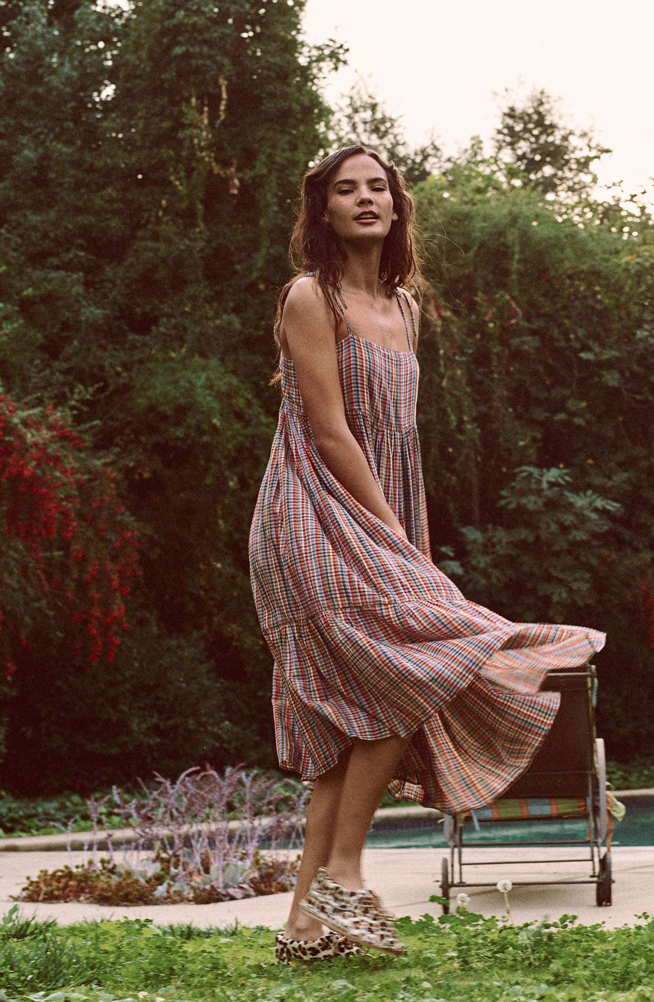 Alexea Midi Sundress in White with Black Print Cotton