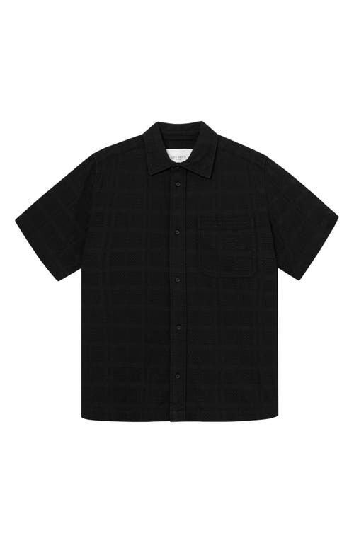 Les Deux Charlie Short Sleeve Cotton Knit Button-up Shirt In Black