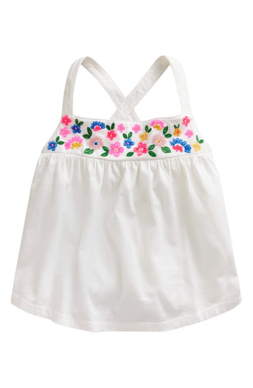 Mini Boden Kids' Floral Embroidered Crossback Trapeze Tank White at Nordstrom,