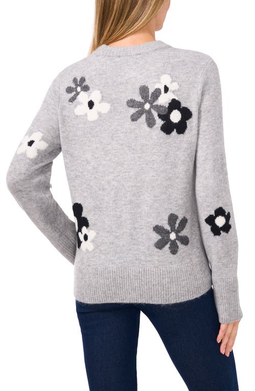 Shop Cece Floral Crewneck Sweater In Light Heather Grey