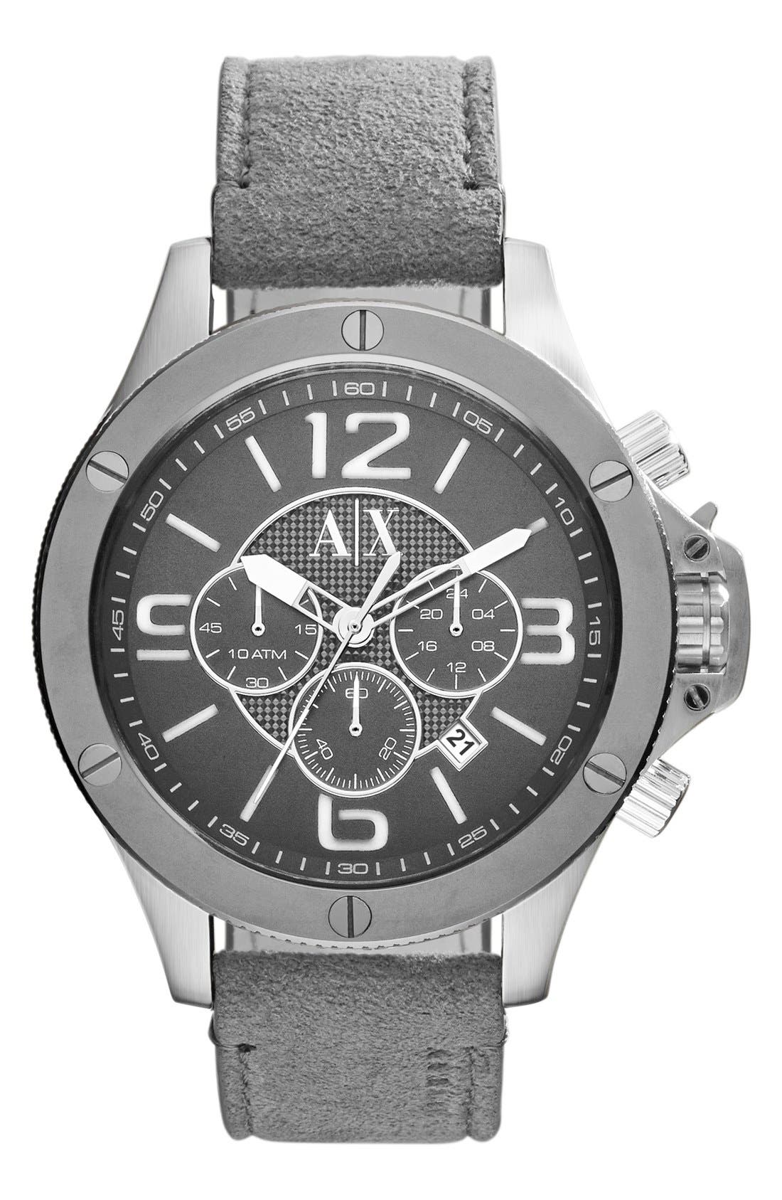 AX Armani Exchange Chronograph Leather Strap Watch, 48mm Nordstrom