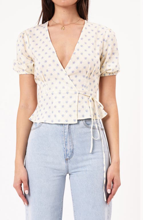 Rolla's Verona Floral Print Linen Blend Wrap Top Cream at Nordstrom,