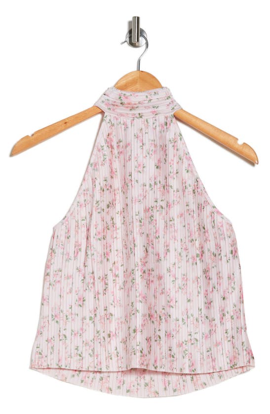 Wayf Floral Halter Neck Pleated Tank In Blush Ditsy