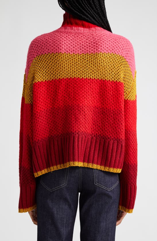 Shop Farm Rio Shiny Stripe Colorblock Turtleneck Sweater In Red Multi